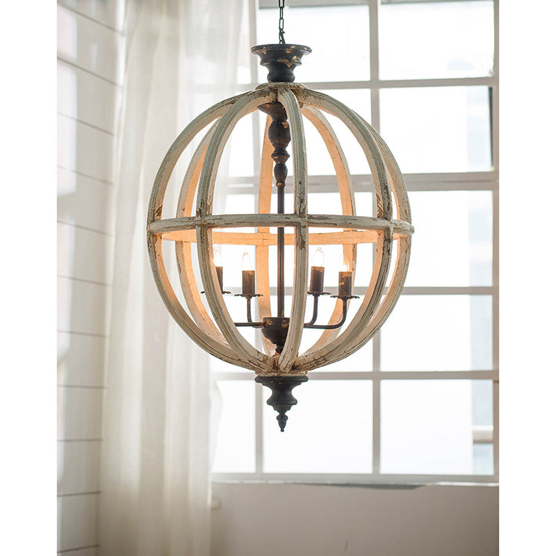 A&B Home Bundle of 4 24" x 34" 4-Light Globe-Shaped Distressed White Wooden Chandelier