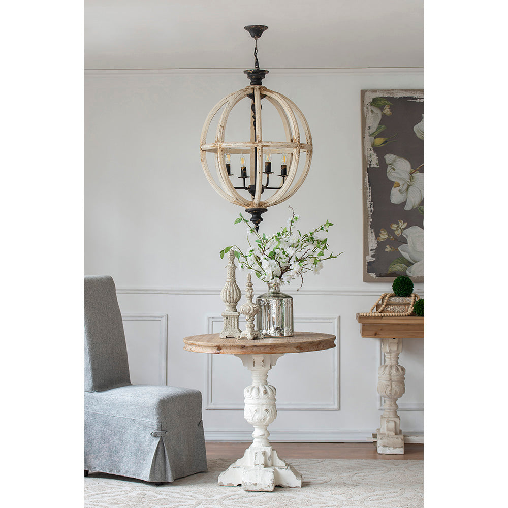 A&B Home Bundle of 4 24" x 34" 4-Light Globe-Shaped Distressed White Wooden Chandelier
