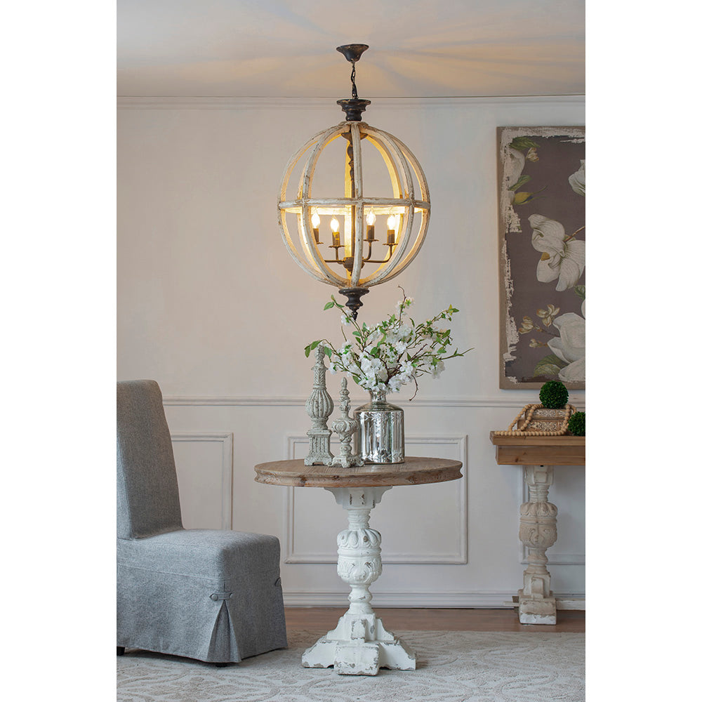A&B Home Bundle of 4 24" x 34" 4-Light Globe-Shaped Distressed White Wooden Chandelier