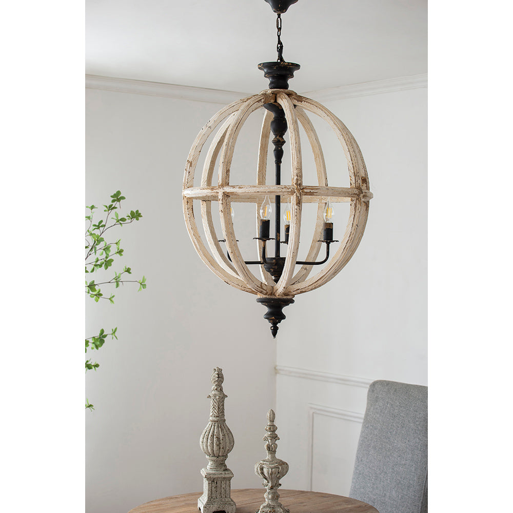 A&B Home Bundle of 4 24" x 34" 4-Light Globe-Shaped Distressed White Wooden Chandelier