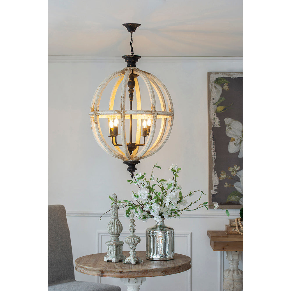 A&B Home Bundle of 4 24" x 34" 4-Light Globe-Shaped Distressed White Wooden Chandelier