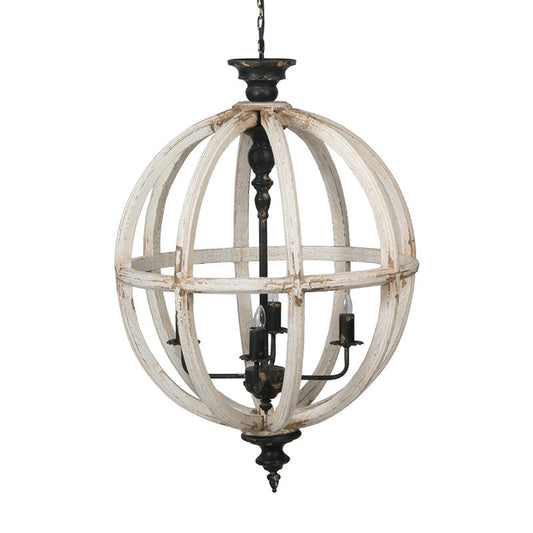 A&B Home Bundle of 4 24" x 34" 4-Light Globe-Shaped Distressed White Wooden Chandelier
