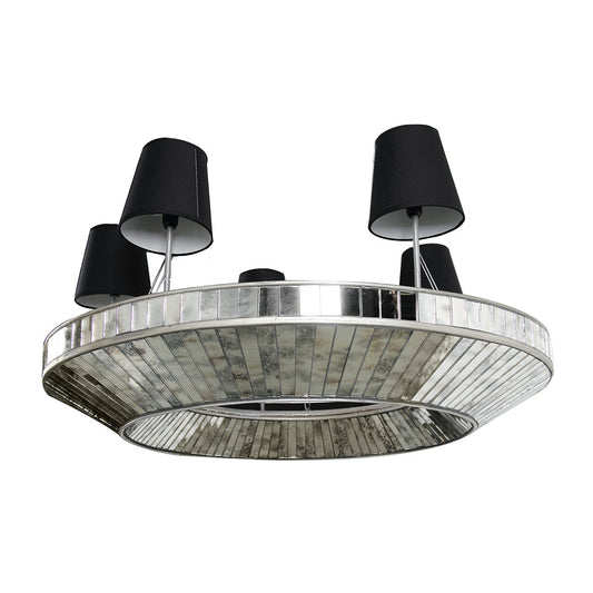 A&B Home Bundle of 4 36" x 15" 5-Light Round Silver Base With Black Shade Chandelier