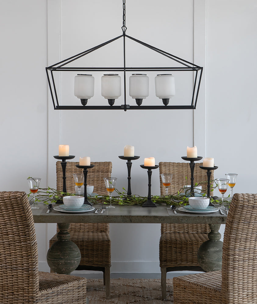 A&B Home Bundle of 4 42" x 24" 4-Light Geometric Shape Black Metal Frame and Opaque Glass Chandelier