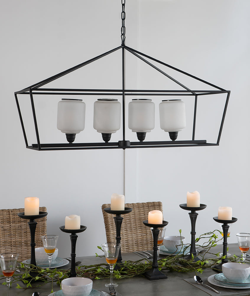 A&B Home Bundle of 4 42" x 24" 4-Light Geometric Shape Black Metal Frame and Opaque Glass Chandelier