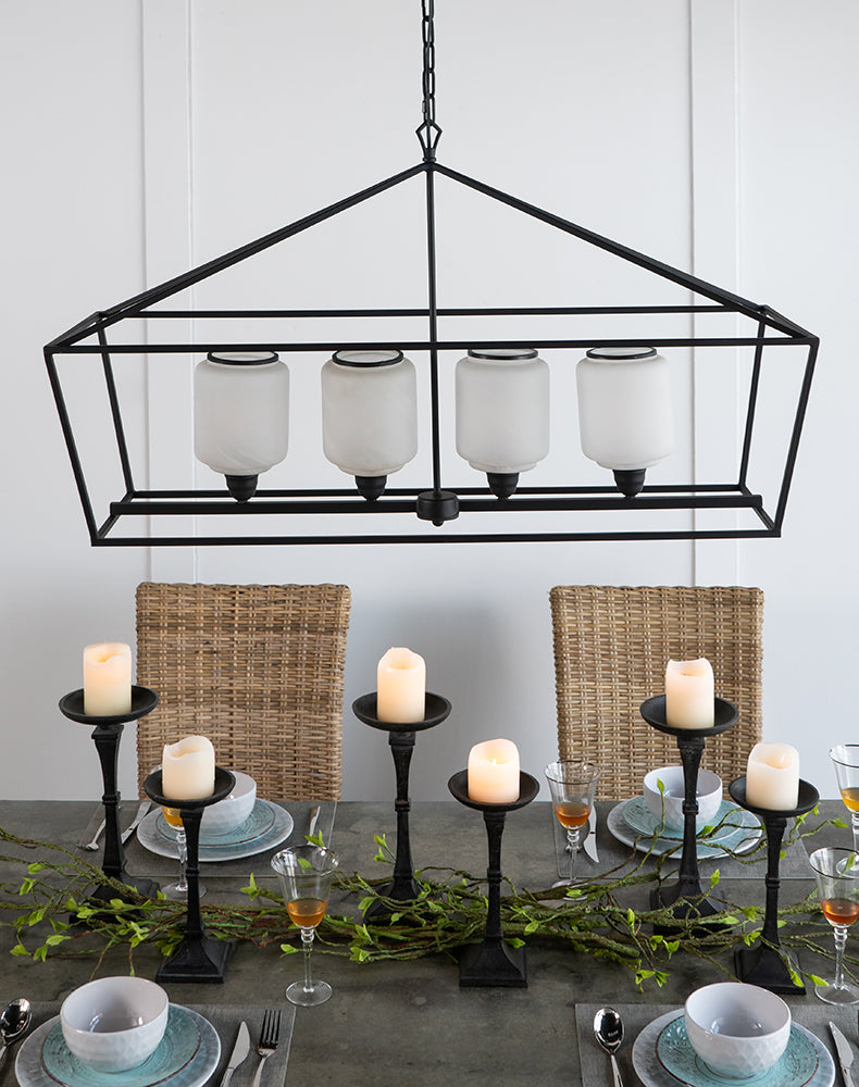 A&B Home Bundle of 4 42" x 24" 4-Light Geometric Shape Black Metal Frame and Opaque Glass Chandelier