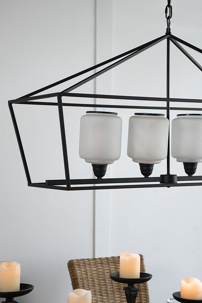 A&B Home Bundle of 4 42" x 24" 4-Light Geometric Shape Black Metal Frame and Opaque Glass Chandelier