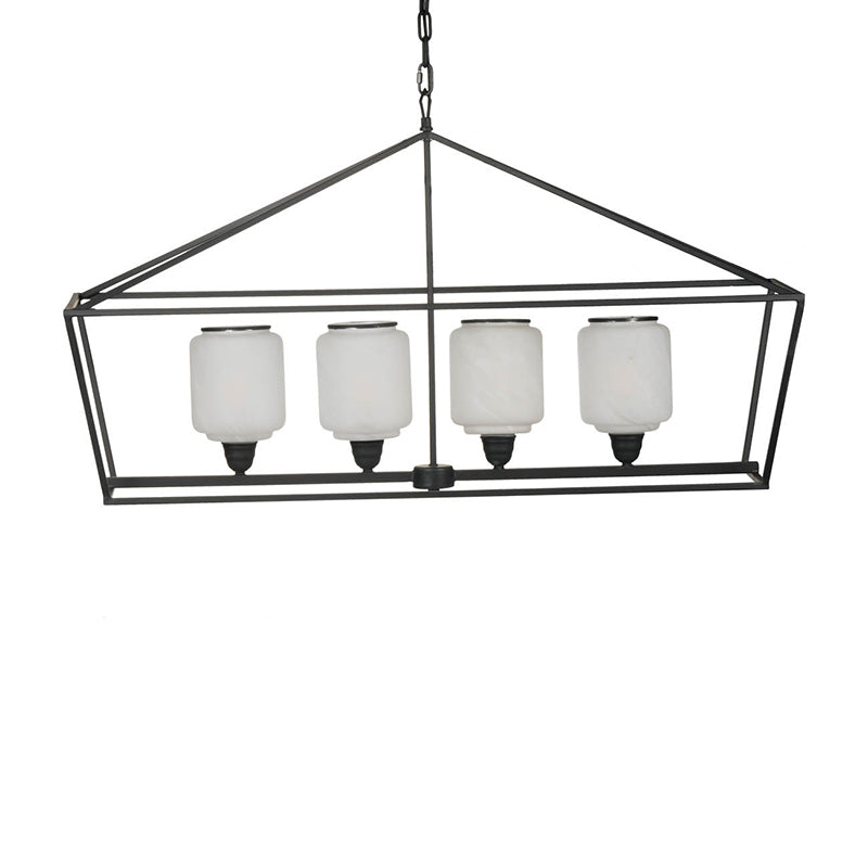 A&B Home Bundle of 4 42" x 24" 4-Light Geometric Shape Black Metal Frame and Opaque Glass Chandelier