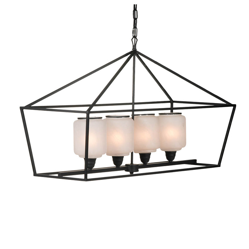 A&B Home Bundle of 4 42" x 24" 4-Light Geometric Shape Black Metal Frame and Opaque Glass Chandelier