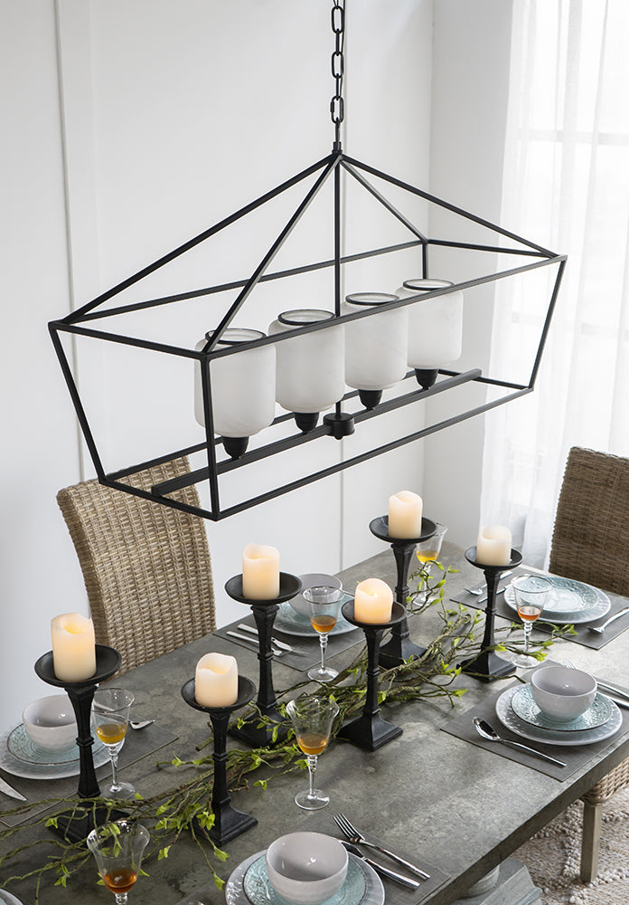 A&B Home Bundle of 4 42" x 24" 4-Light Geometric Shape Black Metal Frame and Opaque Glass Chandelier