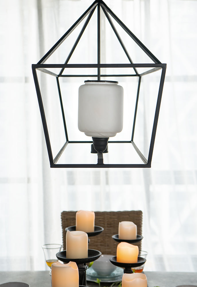 A&B Home Bundle of 4 42" x 24" 4-Light Geometric Shape Black Metal Frame and Opaque Glass Chandelier