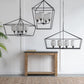 A&B Home Bundle of 4 42" x 24" 4-Light Geometric Shape Black Metal Frame and Opaque Glass Chandelier