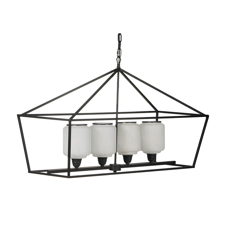 A&B Home Bundle of 4 42" x 24" 4-Light Geometric Shape Black Metal Frame and Opaque Glass Chandelier