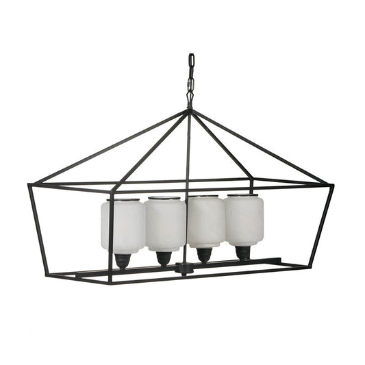 A&B Home Bundle of 4 42" x 24" 4-Light Geometric Shape Black Metal Frame and Opaque Glass Chandelier