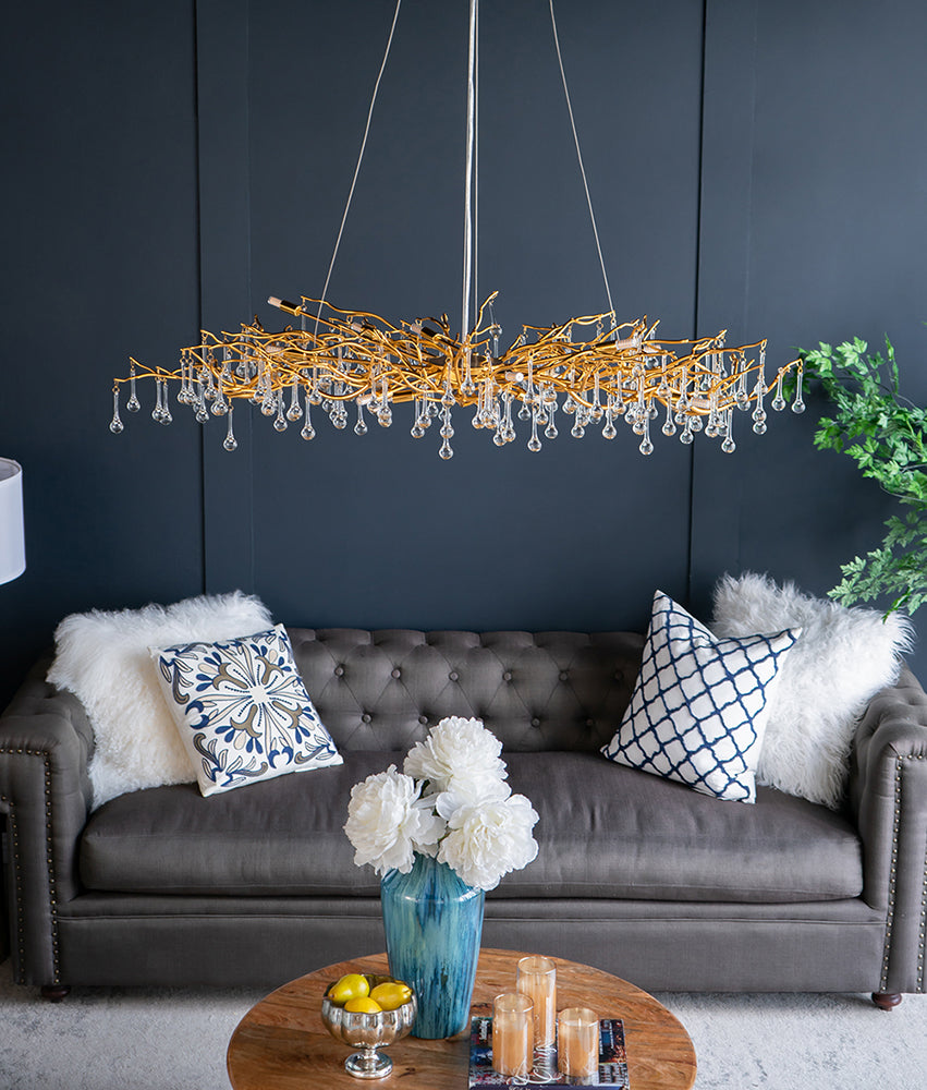 A&B Home Bundle of 4 47" x 18" Gold and Clear With Droplet Chandelier