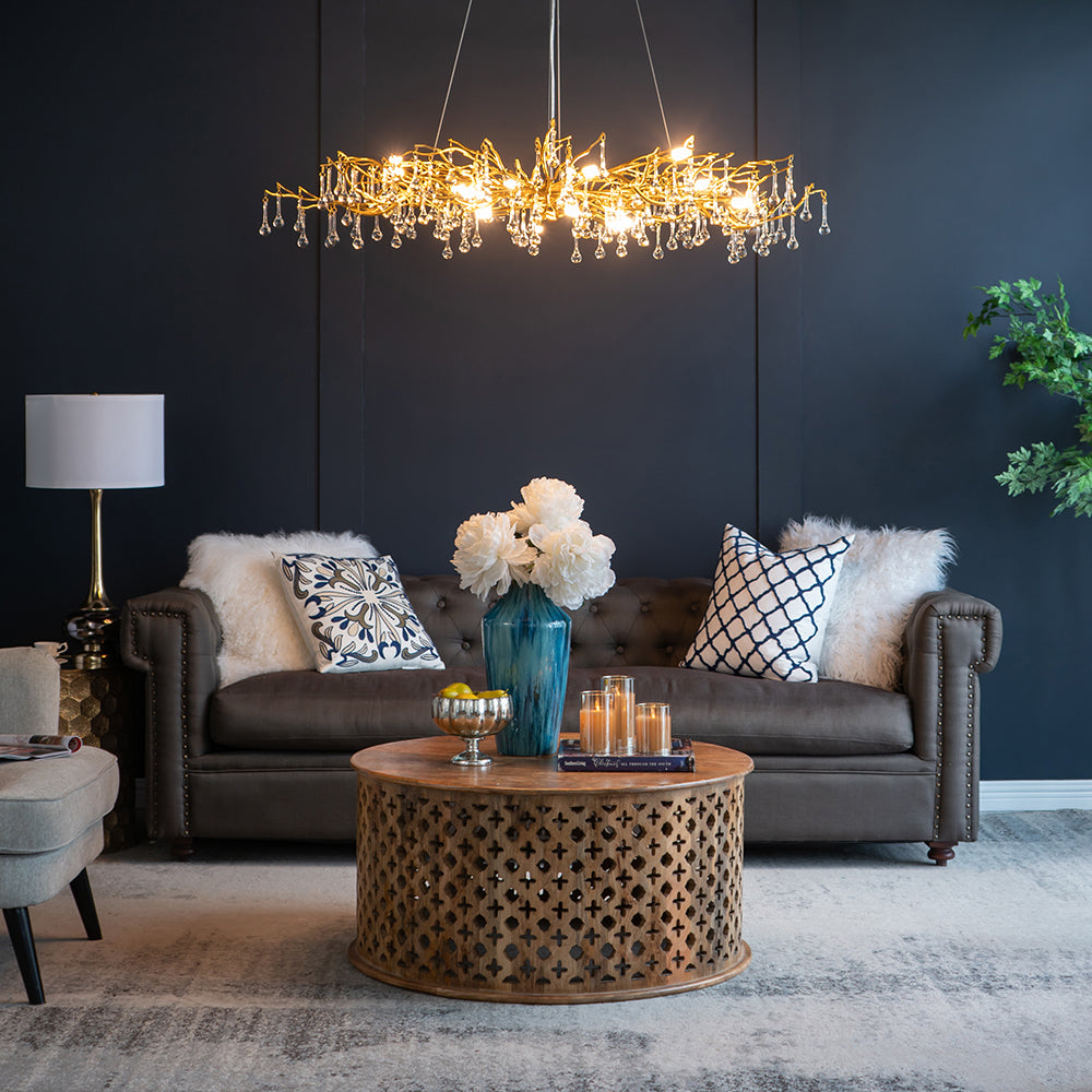 A&B Home Bundle of 4 47" x 18" Gold and Clear With Droplet Chandelier