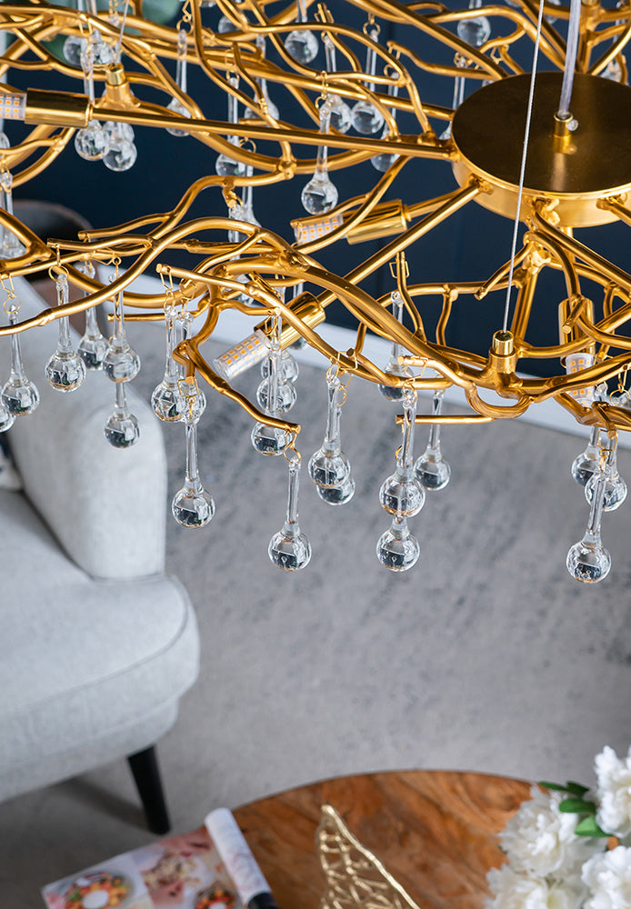A&B Home Bundle of 4 47" x 18" Gold and Clear With Droplet Chandelier