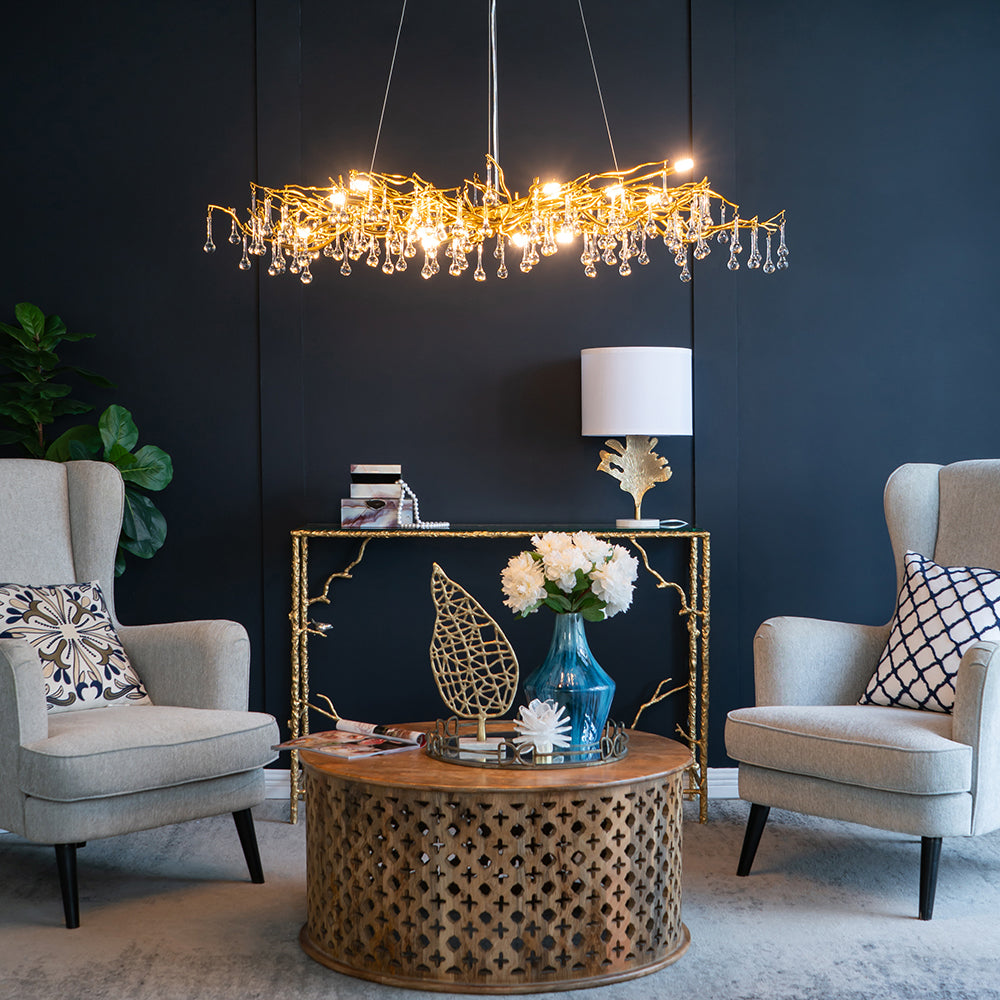 A&B Home Bundle of 4 47" x 18" Gold and Clear With Droplet Chandelier