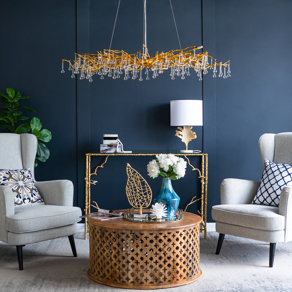 A&B Home Bundle of 4 47" x 18" Gold and Clear With Droplet Chandelier