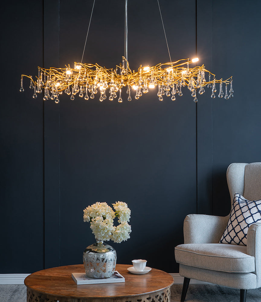 A&B Home Bundle of 4 47" x 18" Gold and Clear With Droplet Chandelier