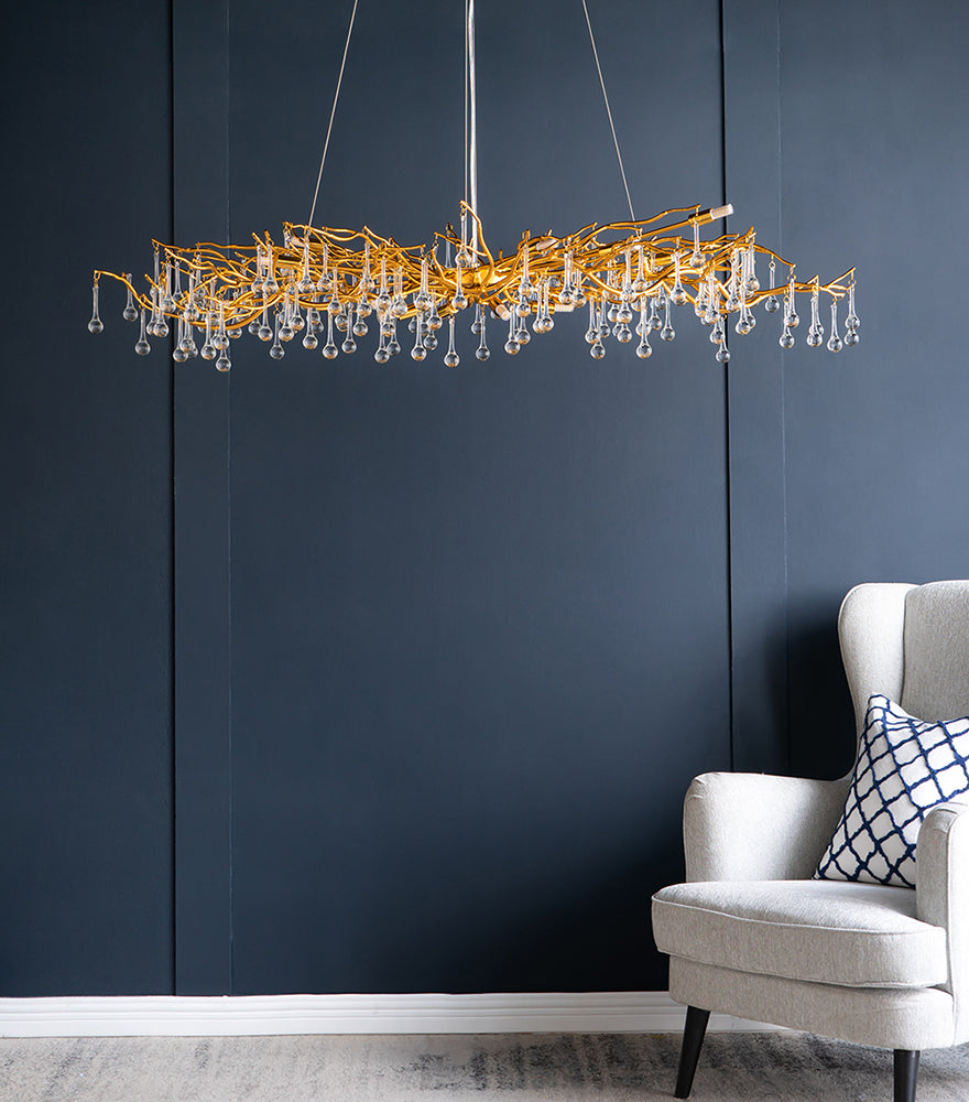 A&B Home Bundle of 4 47" x 18" Gold and Clear With Droplet Chandelier