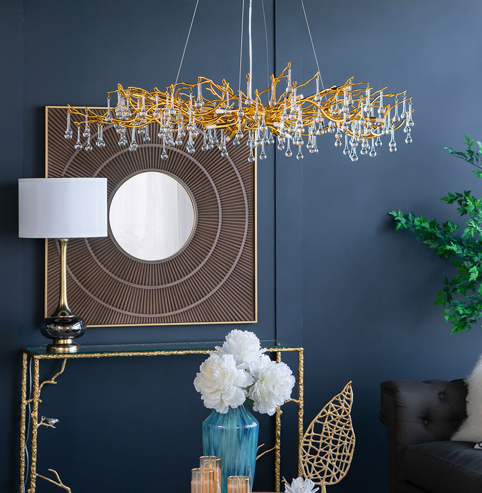 A&B Home Bundle of 4 47" x 18" Gold and Clear With Droplet Chandelier