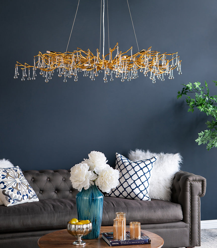 A&B Home Bundle of 4 47" x 18" Gold and Clear With Droplet Chandelier
