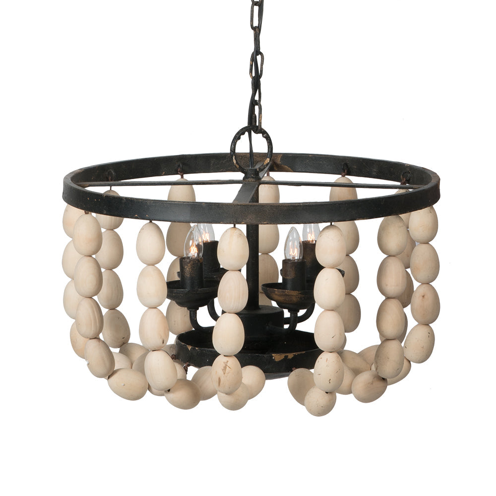 A&B Home Bundle of 5 19" x 14" 4-Light White Beaded Chandelier With Black Metal Frame
