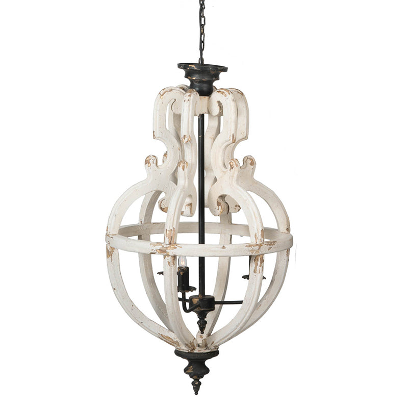 A&B Home Bundle of 5 20" x 35" 4-Light Distressed White Wooden Chandelier With Intricate Curves Design