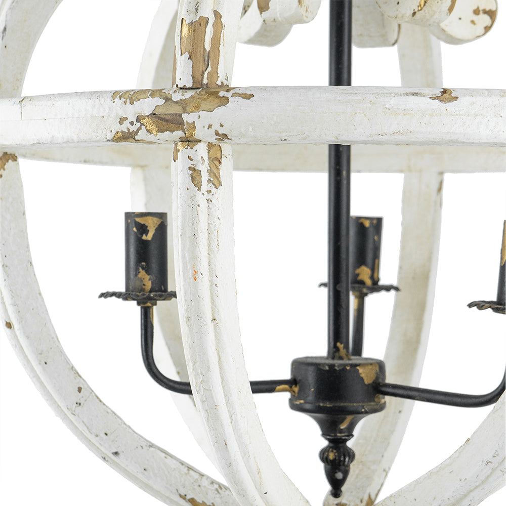A&B Home Bundle of 5 20" x 35" 4-Light Distressed White Wooden Chandelier With Intricate Curves Design