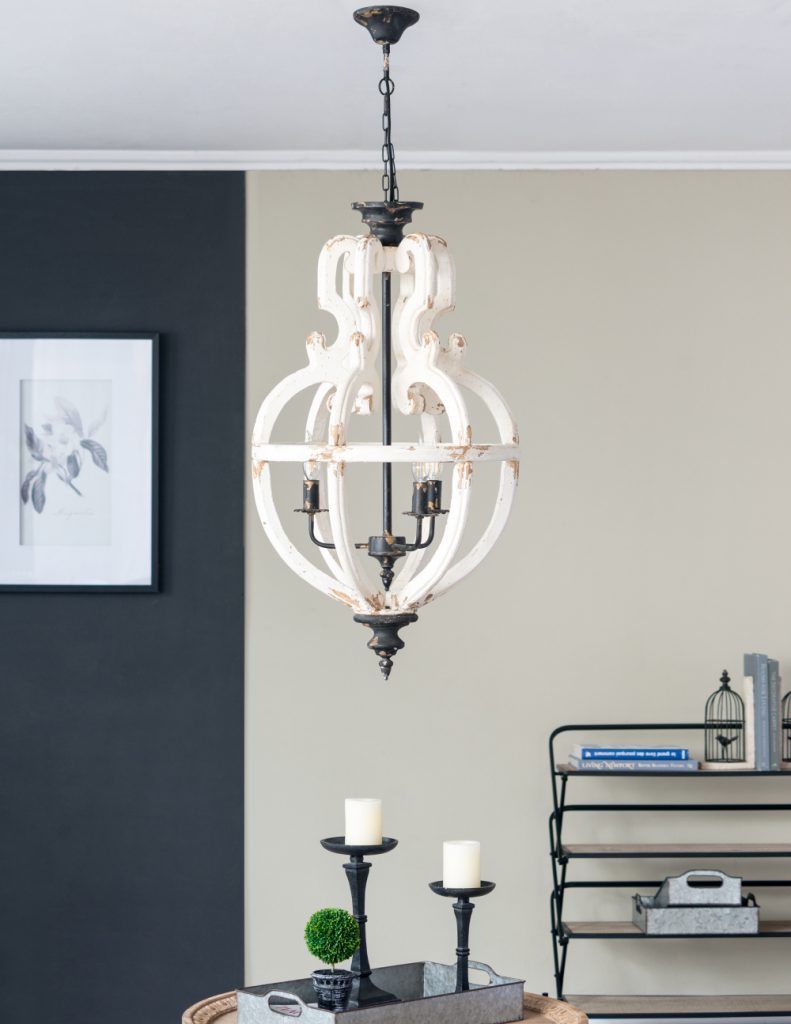 A&B Home Bundle of 5 20" x 35" 4-Light Distressed White Wooden Chandelier With Intricate Curves Design