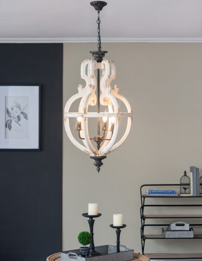 A&B Home Bundle of 5 20" x 35" 4-Light Distressed White Wooden Chandelier With Intricate Curves Design