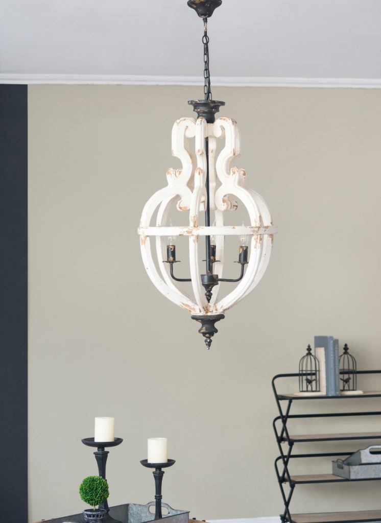 A&B Home Bundle of 5 20" x 35" 4-Light Distressed White Wooden Chandelier With Intricate Curves Design