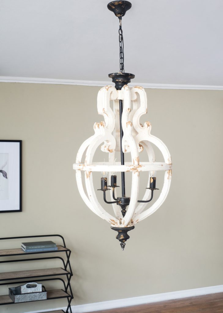 A&B Home Bundle of 5 20" x 35" 4-Light Distressed White Wooden Chandelier With Intricate Curves Design