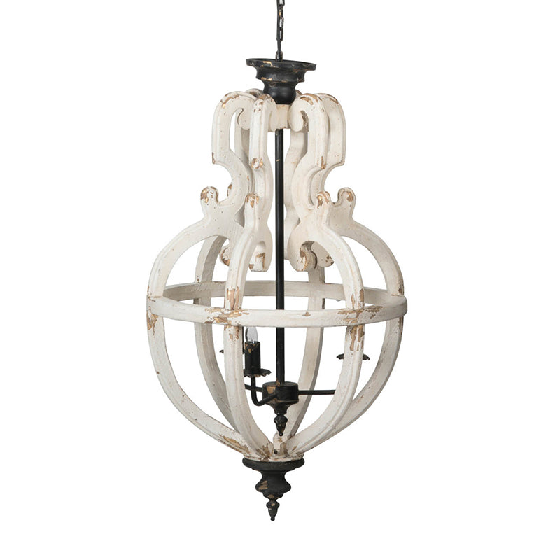 A&B Home Bundle of 5 20" x 35" 4-Light Distressed White Wooden Chandelier With Intricate Curves Design