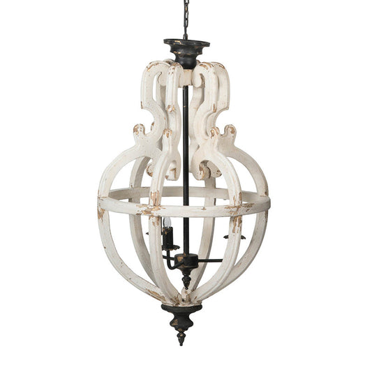 A&B Home Bundle of 5 20" x 35" 4-Light Distressed White Wooden Chandelier With Intricate Curves Design