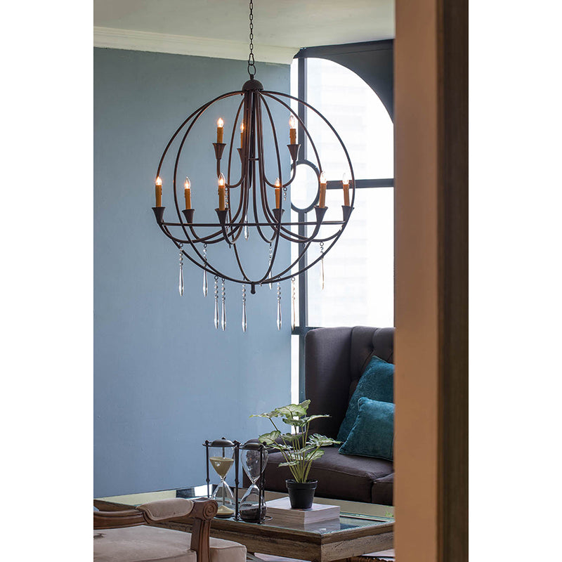 A&B Home Bundle of 5 Ballard 32" x 35" 9-Light Globe-Shaped Matte Black Metal Frame Chandelier With Decorative Crystals