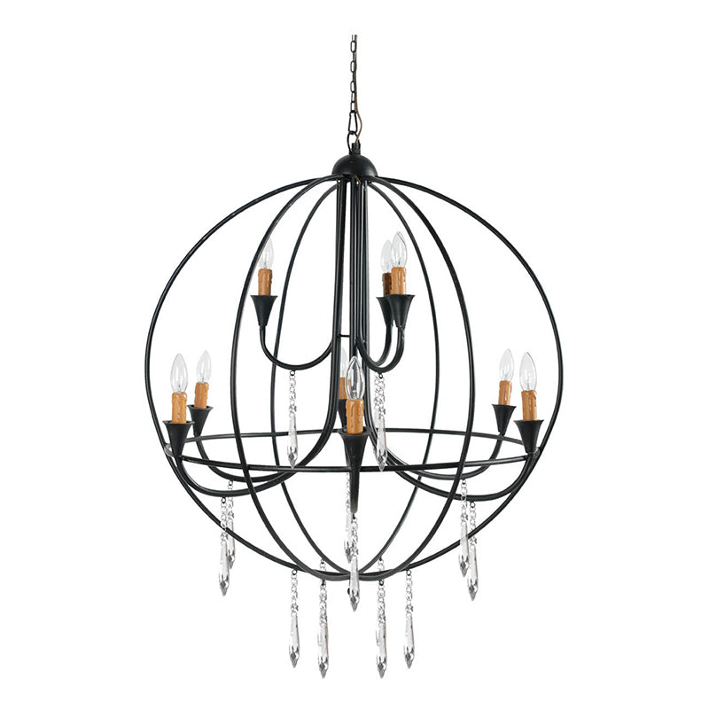 A&B Home Bundle of 5 Ballard 32" x 35" 9-Light Globe-Shaped Matte Black Metal Frame Chandelier With Decorative Crystals