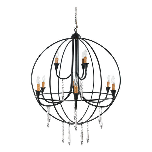 A&B Home Bundle of 5 Ballard 32" x 35" 9-Light Globe-Shaped Matte Black Metal Frame Chandelier With Decorative Crystals