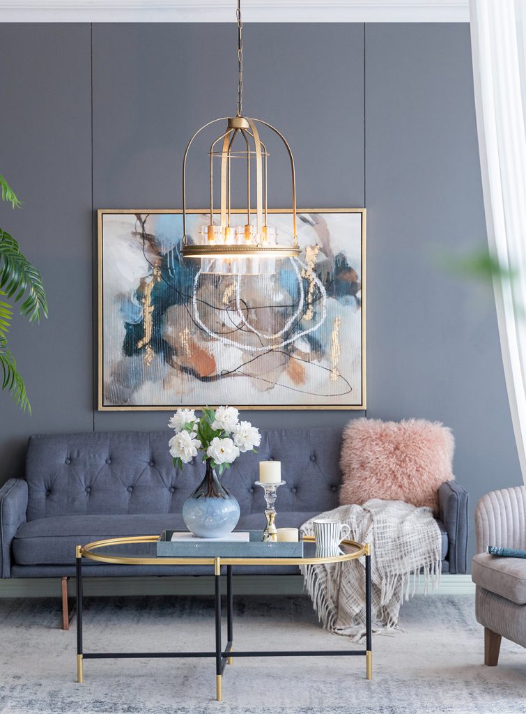 A&B Home Bundle of 5 Florence 18" x 24" 4-Light Gold Frame Chandelier With Glass Shade