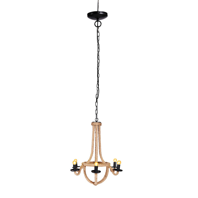 A&B Home Bundle of 5 Ordway 25" x 27" 4-Light Brown Rope With Black Iron Frame Chandelier