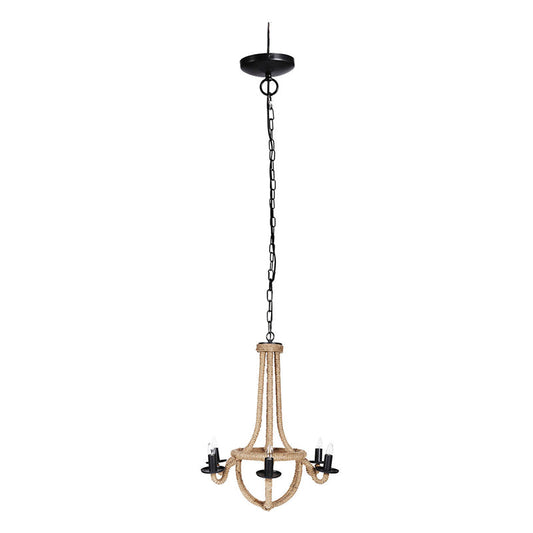 A&B Home Bundle of 5 Ordway 25" x 27" 4-Light Brown Rope With Black Iron Frame Chandelier