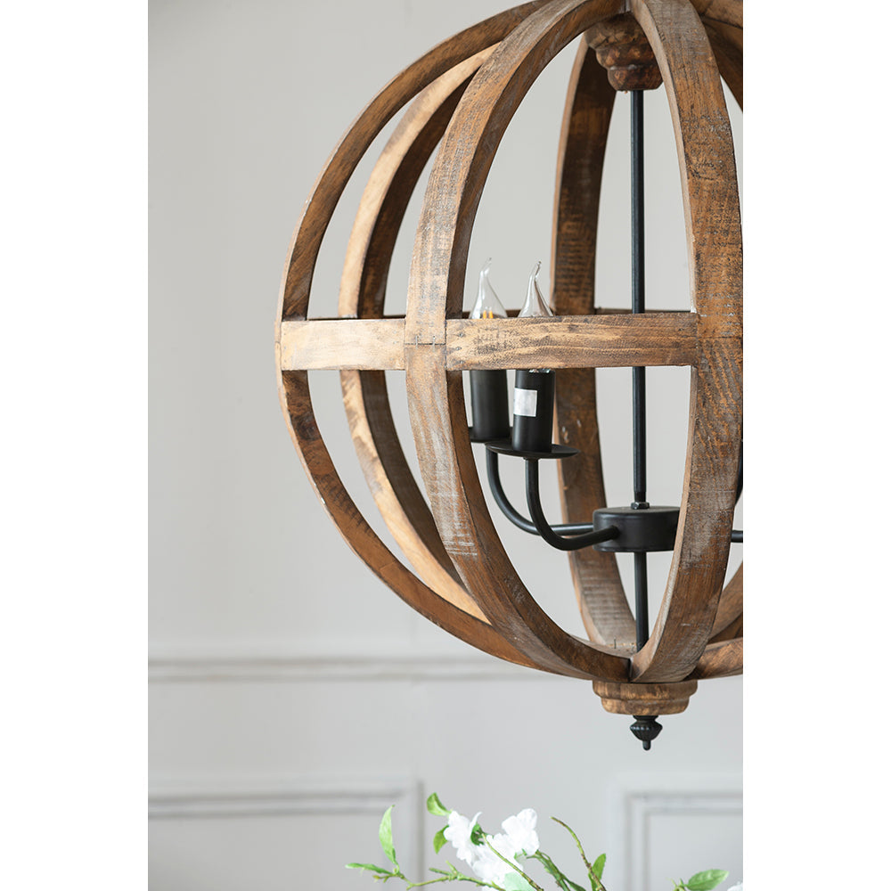 A&B Home Bundle of 5 Pratt 22" x 29" 4-Light Rich Wooden Sphere Chandelier With Black Metal Fixture