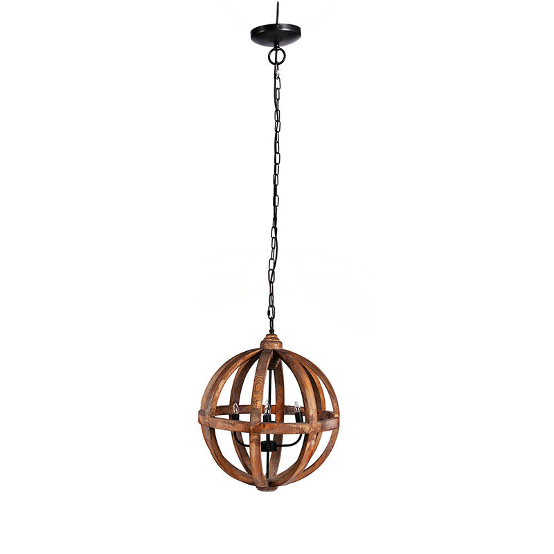 A&B Home Bundle of 5 Pratt 22" x 29" 4-Light Rich Wooden Sphere Chandelier With Black Metal Fixture