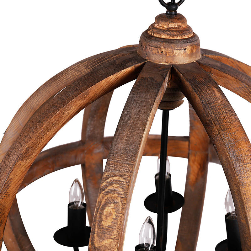 A&B Home Bundle of 5 Pratt 22" x 29" 4-Light Rich Wooden Sphere Chandelier With Black Metal Fixture