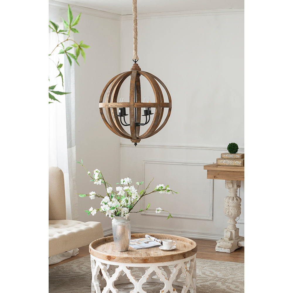 A&B Home Bundle of 5 Pratt 22" x 29" 4-Light Rich Wooden Sphere Chandelier With Black Metal Fixture