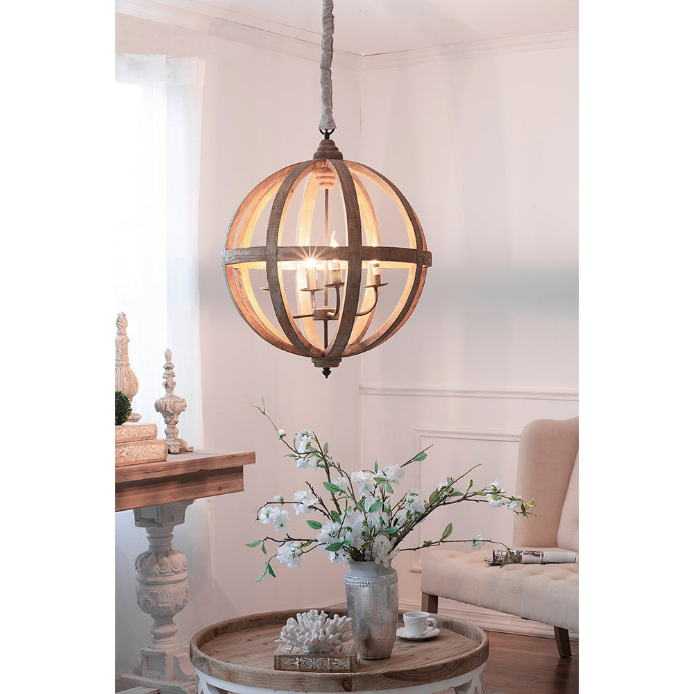 A&B Home Bundle of 5 Pratt 22" x 29" 4-Light Rich Wooden Sphere Chandelier With Black Metal Fixture