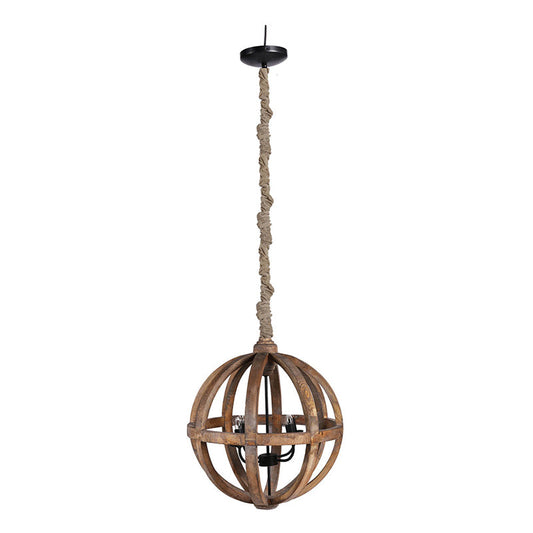 A&B Home Bundle of 5 Pratt 22" x 29" 4-Light Rich Wooden Sphere Chandelier With Black Metal Fixture
