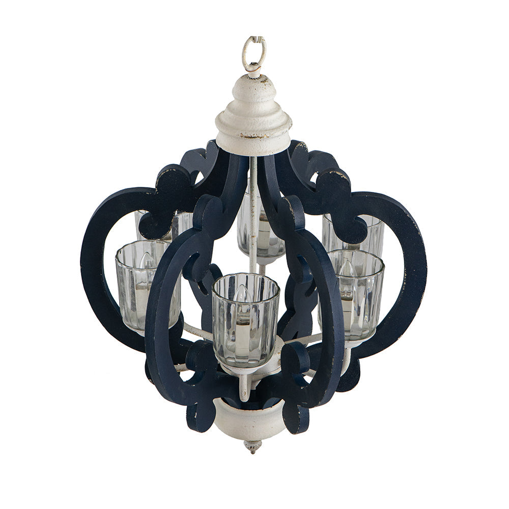 A&B Home Bundle of 6 21" x 24" 6-Light Blue and White Classic Curves Wooden Chandelier