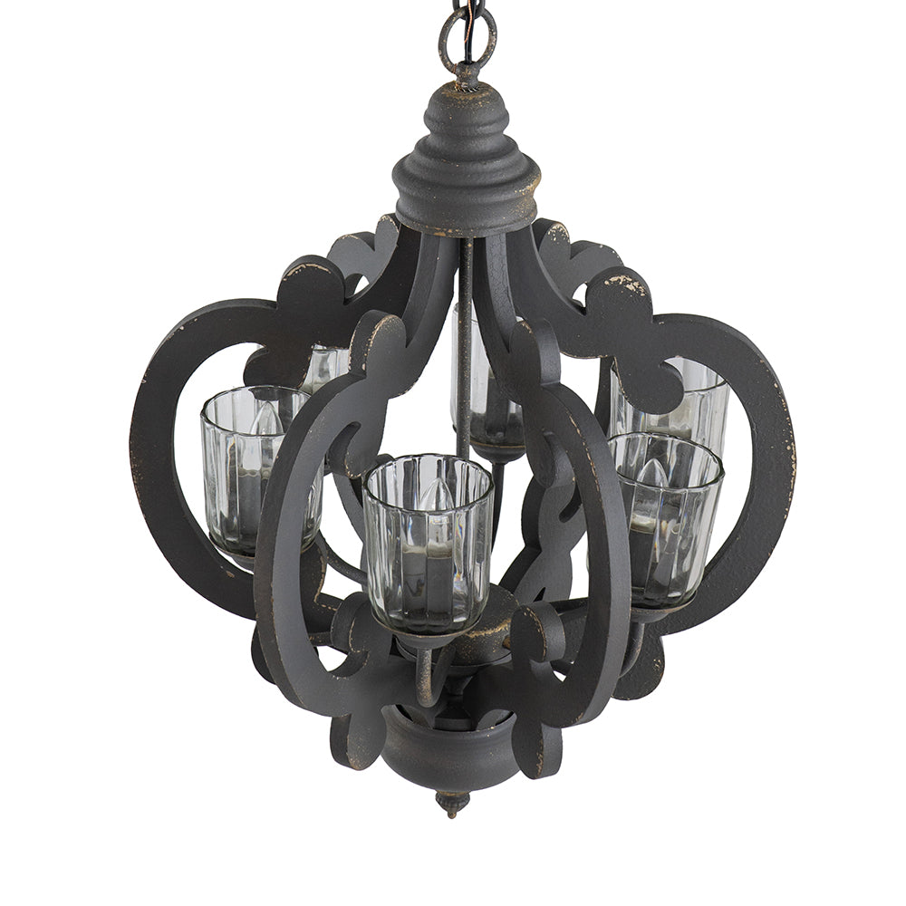 A&B Home Bundle of 6 21" x 24" 6-Light Charcoal Gray Classic Curves Wooden Chandelier
